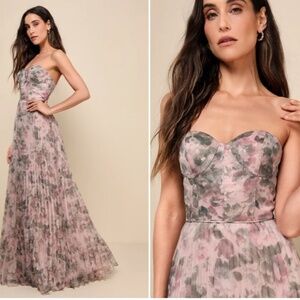 LULU's Floral Corset Sexy Romantic Bustier Corset Flowy Prom Wedding Chic Gown